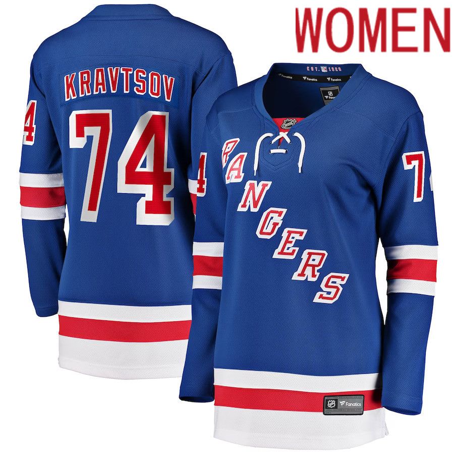 Women New York Rangers #74 Vitali Kravtsov Fanatics Branded Blue Home Breakaway NHL Jersey.
